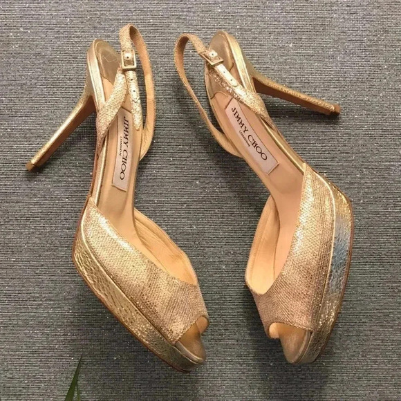 𝅺JIMMY Choo Gold platform Sling Back Heels 7 - Picture 4 of 6